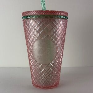 Starbucks Textured Pink Tumbler with Green Straw